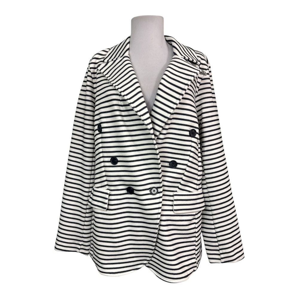 Banana Republic Preppy Large Knit Blazer Jacket Striped Stretch Pockets Navy - Picture 1 of 7